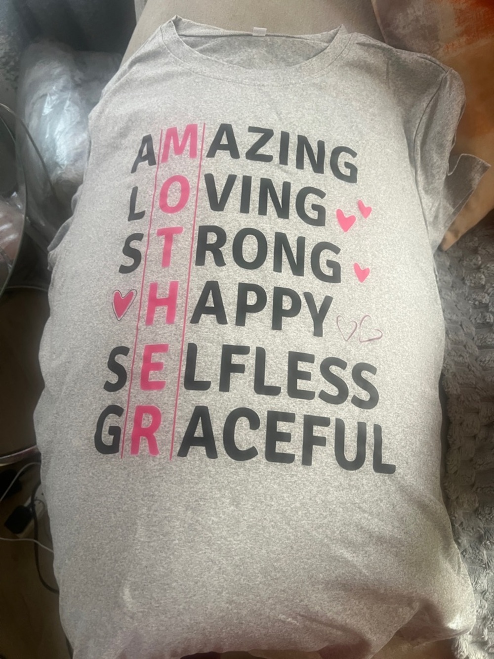 Source Unknown Gray Short Sleeve 'MOTHER' Graphic Tee with Pink Accents